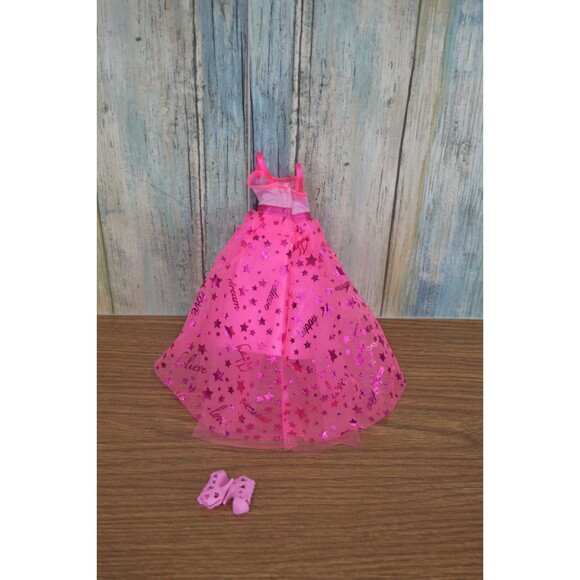 Fashion Doll Pink Star Dress & Heart Heels Fits Barbie 11.5" Doll Clothes Lot - Picture 2 of 9